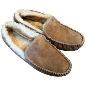 L.L.Bean Wicked Good Slippers Venetian Shearling Moccasin Suede Brown Men’s 14